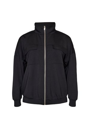 Zizzi, CARDIGAN AUS JERSEY MIT REISSVERSCHLUSS UND HOHEM KRAGEN - Φούτερ με φερμουάρ - schwarz