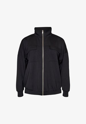 Zizzi, CARDIGAN AUS JERSEY MIT REISSVERSCHLUSS UND HOHEM KRAGEN - Φούτερ με φερμουάρ - schwarz