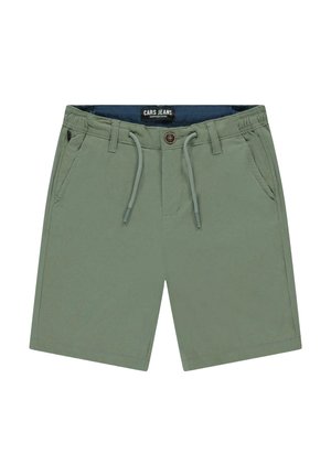 Groene casual shorts met elastische tailleband, knoop aan de voorkant, trekkoord, zijzakken en riemlussen, met label Cars Jeans aan de binnenkant van de tailleband.
