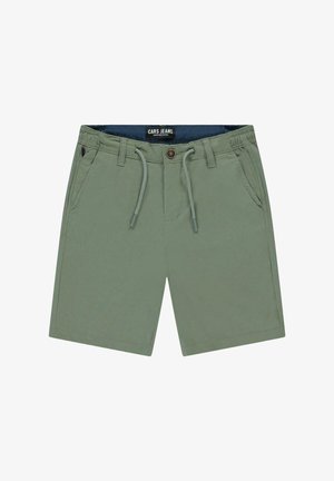 Groene casual shorts met elastische tailleband, knoop aan de voorkant, trekkoord, zijzakken en riemlussen, met label Cars Jeans aan de binnenkant van de tailleband.