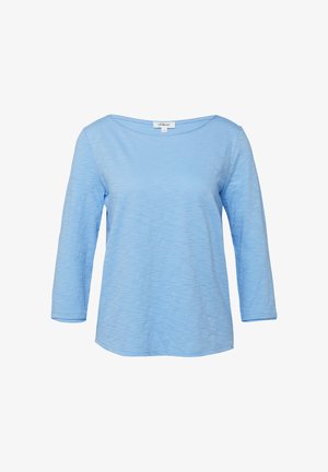 Chemise bleu clair à manches longues avec encolure ronde et tissu légèrement texturé, taille 36, marque s.Oliver.