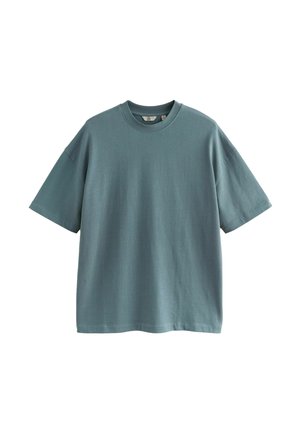 Kortärmad, rundhalsad t-shirt i dämpad teal färg. Tillverkad av mjukt, slätt tyg med avslappnad passform och minimalistisk design.
