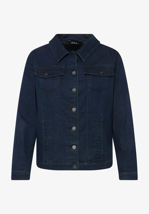 Dunkelblaue Denimjacke mit Knopfleiste, zwei Brusttaschen und klassischem Kragen. Verfügt über silberfarbene Knöpfe und ein strukturiertes Design.