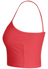 Koronkowy crop top z cienkimi ramiączkami, wykonany z gładkiego materiału. Posiada dopasowany krój, płaskie szwy i prosty dół.
