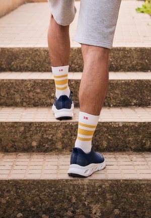 Danish Endurance, TENNIS CREW 6-PACK - Calze sportive - offwhite/green stripes/navy stripes/mustard stripes