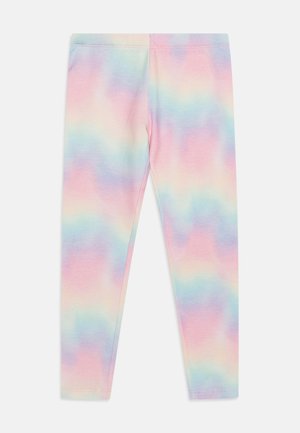 Leggings feitos de um tecido macio com um padrão tie-dye em tons pastel de rosa, azul e verde. Design ajustado com um confortável cós elástico.