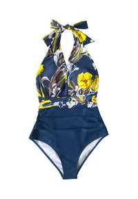 Cupshe HALTER FLORAL TUMMY CONTROL - Jednodílné plavky - gelb geblümt