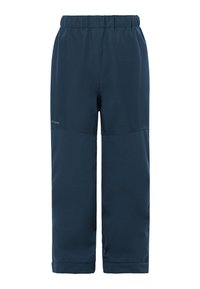 Pantalons isolés imperméables bleu marine avec taille élastique et panneaux de genoux renforcés, conçus pour le temps froid en extérieur.