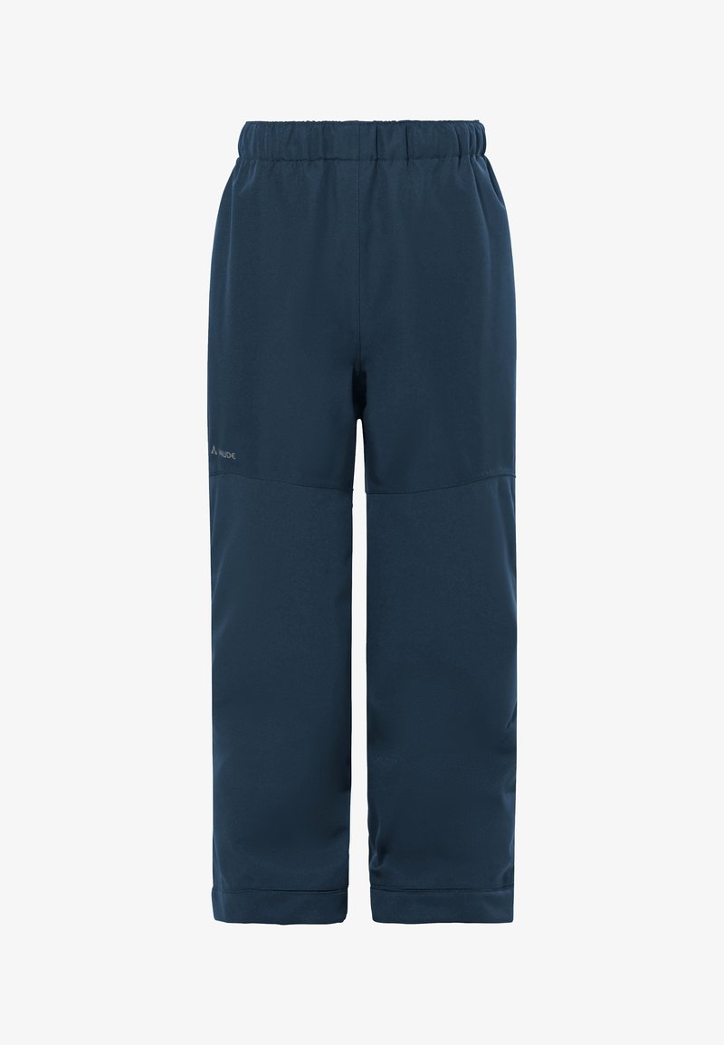 Marineblaue, wasserdichte, isolierte Hose mit elastischem Bund und verstärkten Kniepartien, entworfen für kaltes Wetter im Freien.