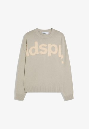 Maglione beige chiaro lavorato a maglia con polsini e orlo a coste, caratterizzato da grandi lettere beige ricamate sul petto che compongono parzialmente la scritta "adspl".