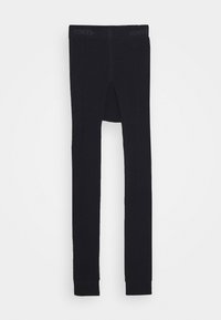Schwarze Leggings aus einem dehnbaren Material, mit einem hohen Bund und einem Ausschnitt-Design an der Vorderseite. Glatte Textur, knöchellange Passform.