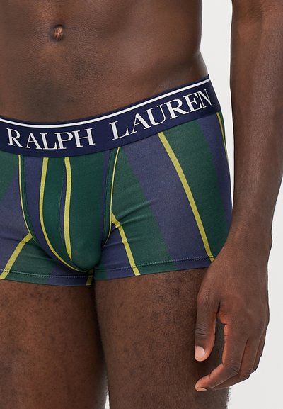 Boxeri de tip boxer în verde, cu dungi verticale bleumarin și galbene. Caracterizează un brâu bleumarin cu logo-ul "RALPH LAUREN". Material moale și elastic.