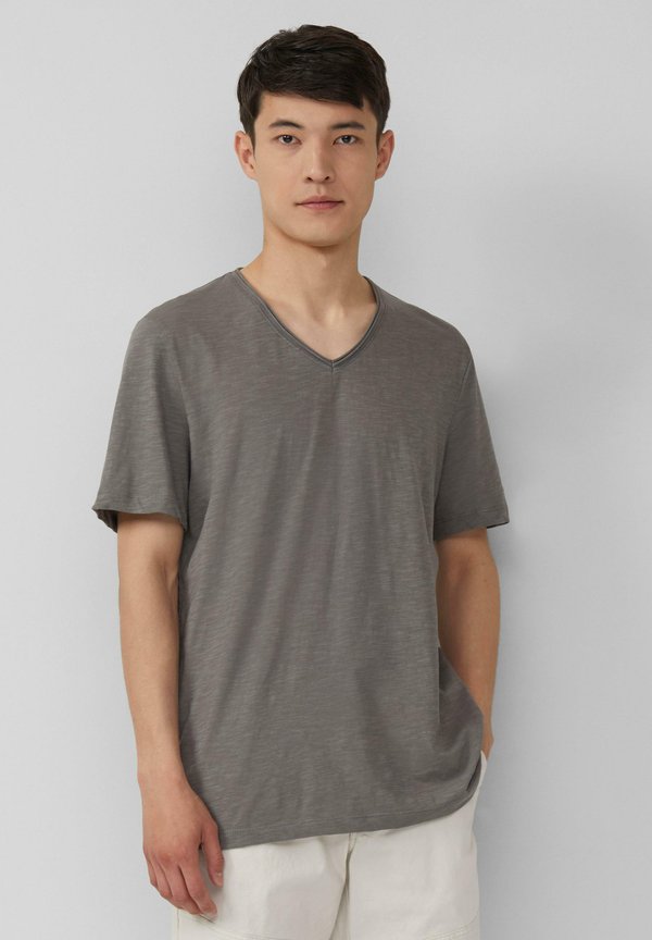 LUFTIGES  MIT V-AUSSCHNITT UND FLAMMGARNSTRUKTUR - T-Shirt basic - grau meliert