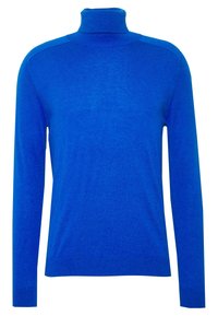 Blå polotröja med långa ärmar, tillverkad av mjukt tyg. Har ribbad krage och manschetter samt en slim fit-design.