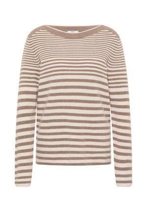 Gestreepte trui in beige en crèmekleurig, met lange mouwen, een brede halslijn en een structuurgebreide ontwerp.