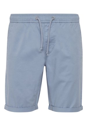 Shorts de culoare albastră deschisă, cu talie elastică și șnur de ajustare. Au manșete răsucite și buzunare laterale, realizate dintr-o țesătură netedă și ușoară.