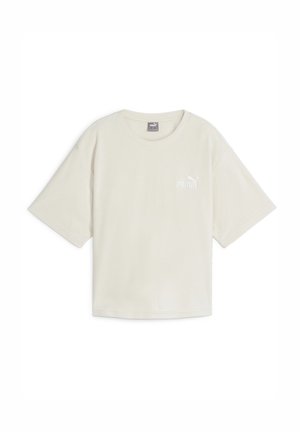 Cremefarvet t-shirt med korte ærmer i blød bomuld, med rund halsudskæring og lille hvid Puma-logo på venstre bryst.