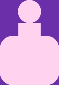 Okrogla ružičasta bočica s kružnim poklopcem i širokom bazom, postavljena na purpurnoj pozadini. Glatka tekstura, minimalistički dizajn.