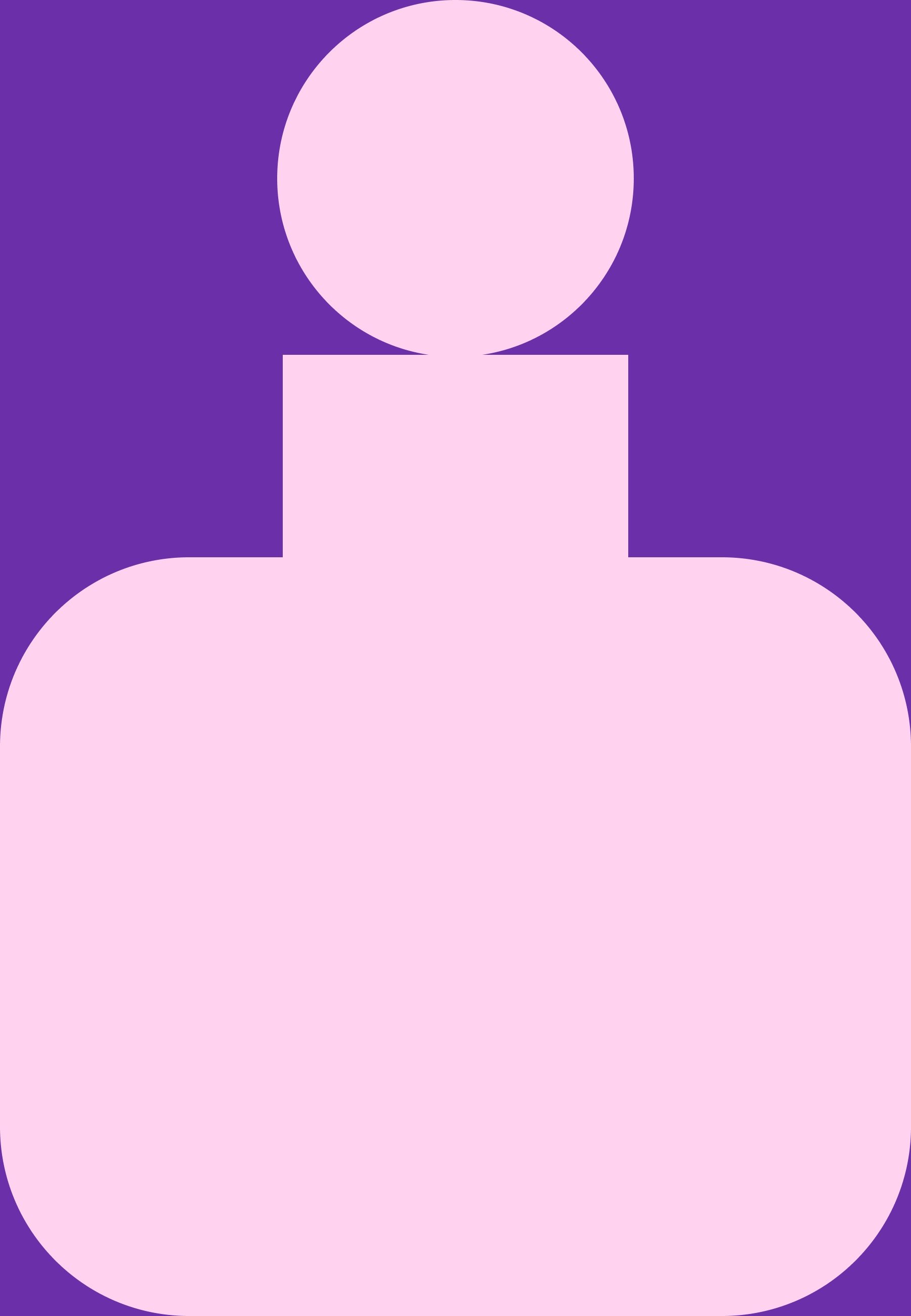 Round pink bottle with a circular top and a wide base, set against a purple background. Smooth texture, minimalist design.