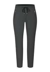 Schwarze Jogginghosen mit Fischgrätmuster, elastischem Bund, verstellbarem Kordelzug und seitlichen Reißverschlusstaschen. Hergestellt aus strukturiertem Stoff.