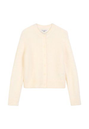 Ελεφαντόδοντο κοντό cardigan φτιαγμένο από μαλακό πλεκτό ύφασμα, με στρογγυλή λαιμόκοψη, κουμπιά μπροστά και ριμπ μανσέτες και στρίφωμα.