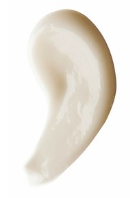 Cremige, elfenbeinfarbene Lotion mit einer glatten, glänzenden Textur. Fließende Form mit leichter Krümmung und subtilen Variationen im Glanz.