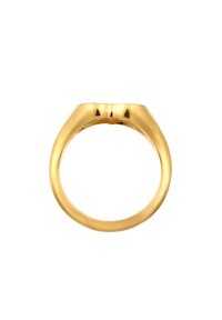 Gouden ring met een glad, gepolijst oppervlak, met een ronde band en een subtiel, taps toelopend design aan de bovenkant. Geen extra versieringen.
