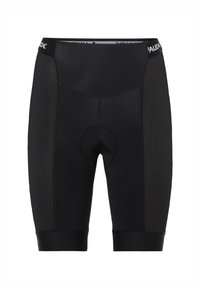 Shorts da ciclismo neri realizzati in tessuto liscio con un pannello laterale textured, dotati di un fondello imbottito e di una vita aderente.