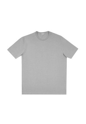Camiseta corta de manga corta en gris, hecha de algodón. Presenta un cuello redondo y un corte relajado. Textura suave, sin patrones o gráficos visibles.