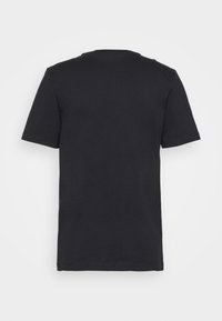 Black cotton t-shirt, short sleeves, crew neck, solid color, plain design, soft texture, no visible patterns or accents.