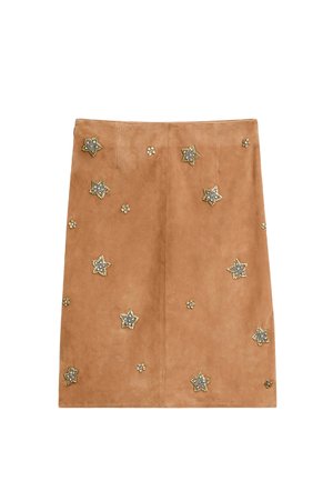 MIDI WITH RHINESTONE DETAIL - Jupe en cuir - camel