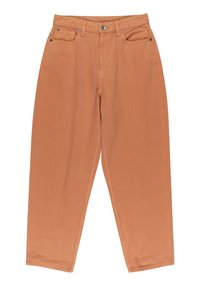 Pantalones de algodón color óxido con un ajuste relajado, que cuentan con un cierre de botón, trabillas para cinturón y bolsillos delanteros y traseros.