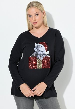 KATZE, PAILLETTEN, A-LINIE, V-AUSSCHNITT, LANGARM - Maglietta a manica lunga - black
