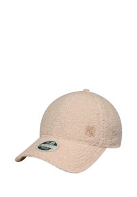 Hellrosa texturierte Baseballmütze mit New York Yankees Logo und verstellbarem Riemen, entworfen für Frauen.