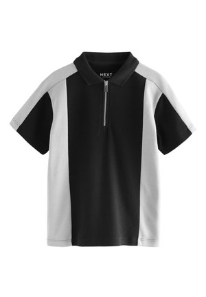 Next, REGULAR FIT-ZIP NECK TEXTURED COLOURBLOCK - Polo shirt - black grey