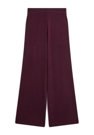 Weite Trousers in einem tiefen Burgunderrot, aus einem weichen, dehnbaren Stoff, mit einem glatten Bund und ohne sichtbare Verschlüsse.