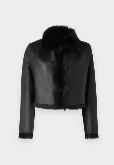 STUDIO ID CROPPED SHEARLING JACKET - Leather jacket - black