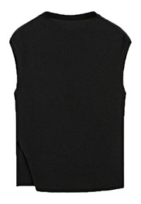 Zwarte mouwloze top van geribd materiaal met een hoge hals, een open rugnaad en gespleten details aan de zoom voor een comfortabele pasvorm.