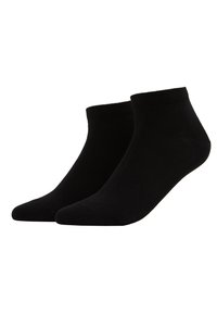 Schwarze Knöchelsocken aus weichem, dehnbarem Material. Mit einem gerippten Bündchen und glatter Textur, entworfen für Komfort und einfache Tragbarkeit.