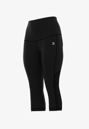Schwarze Sportleggings mit hoher Taille, nahtlosem Design und Einsätzen aus Netzstoff. Hergestellt aus dehnbarem Material für Komfort und Bewegungsfreiheit.