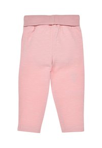 Pink cotton leggings with a soft texture, elastic waistband, and ankle-length design. Features a subtle heathered pattern.