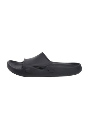 Sandalo nero slip-on realizzato in gomma testurizzata, con punta arrotondata, tacco aperto e discreti motivi antiscivolo sulla suola.
