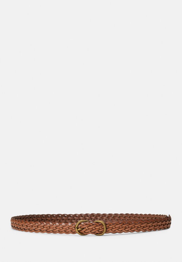BRAIDED VACHETTA LEATHER SKINNY BELT - Braided belt - cuoio