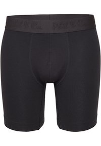 Svarta boxershorts i bomullsblandning med en platt midja som har en präglad logga. Slät textur och åtsittande design med längd till mitten av låret.