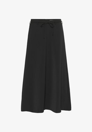 Svart midi kjol i ett mjukt tyg, med en knytbar midjeband, plisserad design och en flödande siluett. Dragkedja i ryggen.