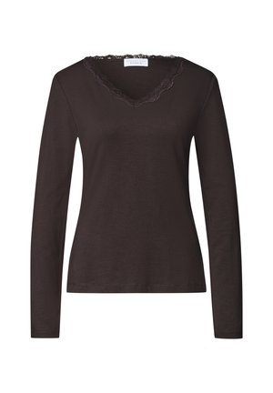 Street One Studio, LANGARM SHIRT MIT V-NECK UND SPITZE - T-shirt à manches longues - charred brown