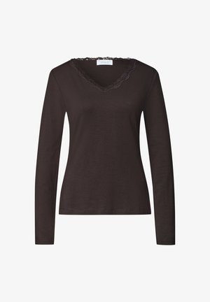 Street One Studio, LANGARM SHIRT MIT V-NECK UND SPITZE - Langærmet T-shirt - charred brown
