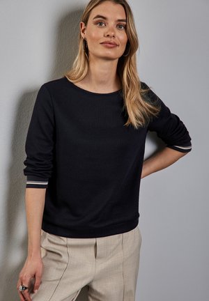 MIT STREIFEN-BÜNDCHEN - Strickpullover - blau