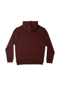 Bordová mikina s kapucí na stažení, dlouhými rukávy a žebrovanými manžetami. Hladká textura, styl přes hlavu, bez viditelných log a vzorů.