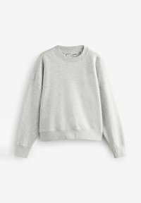 Lichtgrijze sweatshirt gemaakt van zachte stof, met een ronde halslijn, verlaagde schouders en ribgebreide manchetten en zoom. Eenvoudig ontwerp.